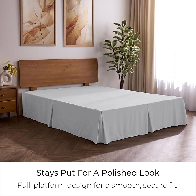Mellanni Bed Skirt Cal King Size- Bed Skirting - 15-Inch Tailored Drop Pleated Dust Ruffle - Hotel Luxury Bedding - Wrinkle, Fade, Stain Resistant - 1 Bedskirt (Cal King, Light Gray)