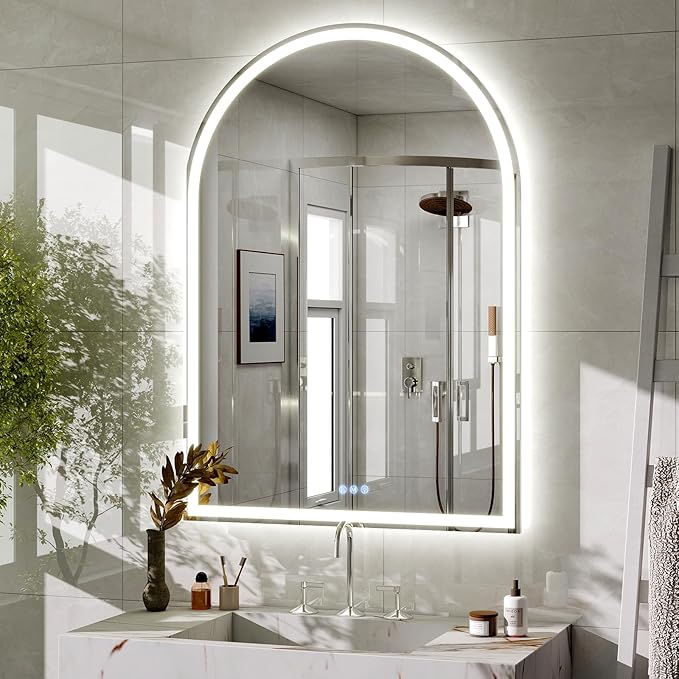 BEAUTYPEAK LED Arch Bathroom Mirrors with Lights, 40x30 Arch Mirror with Metal Frame, Anti-Fog,LED Mirror with Front Light and Backlit, Memory Function for Bathroom, Dressing Room
