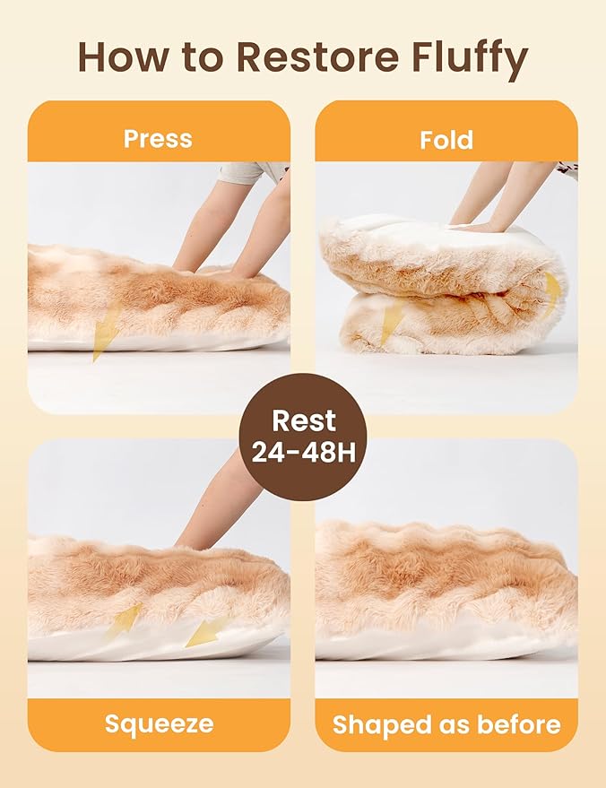 ZonLi Bubble Plush Body Pillow,Fluffy Faux Rabbit Fur Body Pillow for Adults,Long Pillow for Sleeping with Removable Pillowcase and Zipper Closure,Adjustable Filling Memory Foam(Light tan)