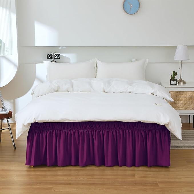 MEILA Full Bed Skirt, Wrap Around Ruffle Bed Skit for Full Beds with 24 inch Drop, Elastic Dust Ruffles Easy Fit Wrinkle & Fade Resistant, Purple