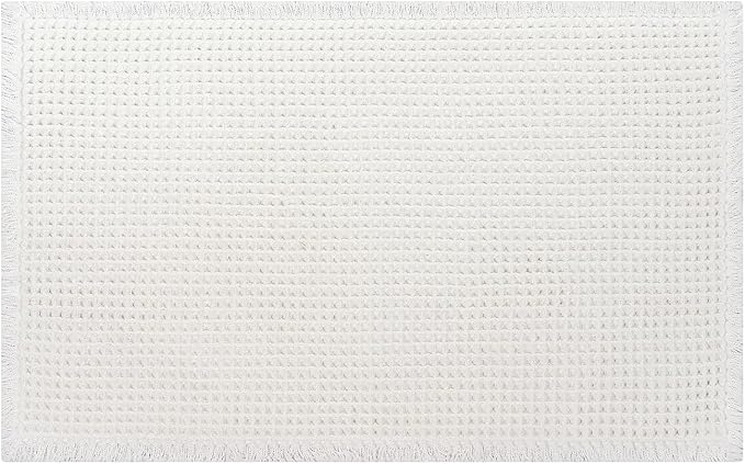 White Bathroom Rugs, Waffle Bath Mat Non Slip Washable, Super Absorbent & Quick Dry, Boho Bath Mat Farmhouse Bathroom Decor, 20'' x 32'', White