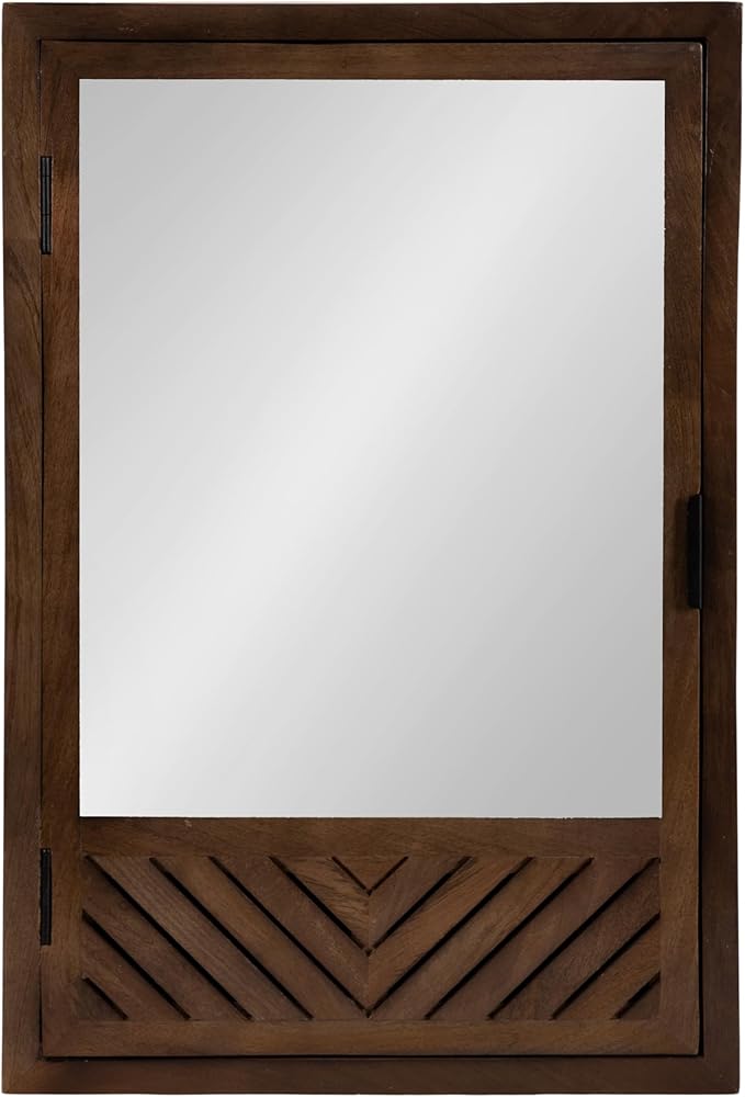Kate and Laurel Mezzeta Decorative Modern Rectangle Bathroom Cabinet with Mirror, 20 x 5 x 30, Brown, Wooden Bathroom Mirror with Storage for Bath Medicine Cabinet or Over-The-Toilet Storage Cabinet