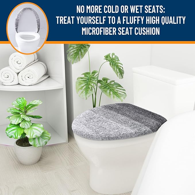 OLANLY Soft Microfiber Bathroom Toilet Lid Cover, Machine Washable Seat Covers, 17.5x15, Stays in Place Rubber Backing, Fits Most Round, Elongated and Oblong Lids, Accessories Decor, Gray