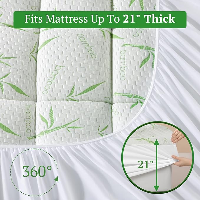 Mattress Topper Full XL Size,Viscose Made from Bamboo Pillow Top Mattress Topper,1200 GSM Cooling Mattress Pad,2In Extra Thick Pillow Top for Back Pain with 8"-18" Deep Pocket(54"x80")