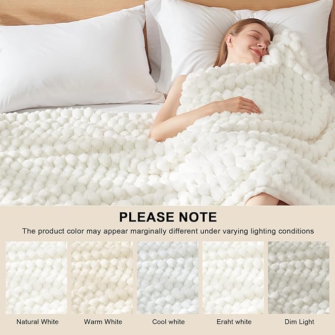 CCU-Warmth Heated Throw Blanket - Fast Heating 3D Jacquard Electric Heated Blanket, Cozy Heating Blanket with 6 Heating Settings & 4 Hours Auto-Off, 50"x60", White