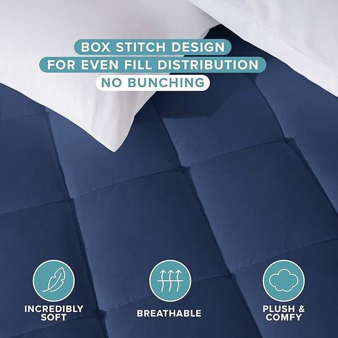 Bare Home Twin Mattress Topper Cotton Top - Plush Topper for Mattress - Fitted Mattress Cover - Cooling Breathable Air Flow - 8" to 21" Deep Pocket - Soft Mattress Pad (Twin, Dark Blue)