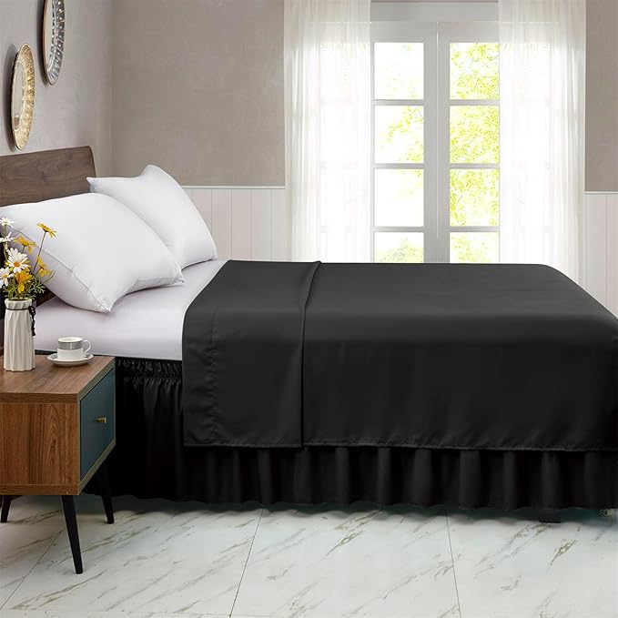 FreshCulture Queen Bed Skirt, Elastic Wrap Around Bed Skirt Queen Size, Bed Skirts for Adjustable Bed, Easy Fit with 18 Inch Drop Length, Hotel Quality Dust Ruffle for Queen Bed (Black)