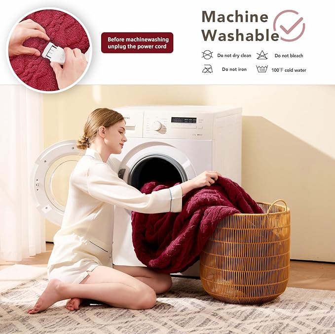 Heated Electric Blanket Twin Size-62"x84" Heating Blanket with 10 Heating Levels & 5 Time Settings Over-Heat Protection,Winter Warmer for Adults with ETL Certification(Red)