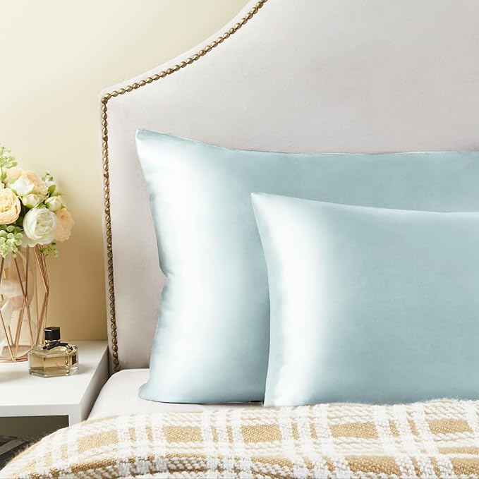 BEDELITE Satin Pillowcase for Hair and Skin, Super Soft Similar to Silk Pillow Cases 4 Pack with Envelope Closure, Cooling Pillowcases for Women Men (20"x26" Standard Size, Stone Blue)
