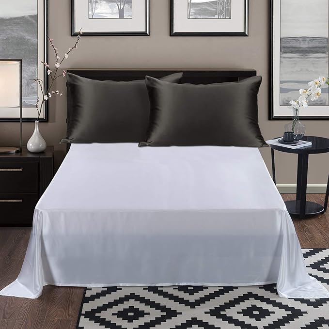 ALASKA BEAR Silk Pillowcase for Hair and Skin, Set of 2 Pure Genuine 22 Momme Mulberry Silk Pillow Cases Queen Size for Bliss Sleep Better Than Poly Satin, Zipper Closure(2pc, Charcoal)
