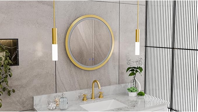 DreamLine Brilliance 24 in. H x 24 in. W Circular Light-up Mirror, Brushed Brass