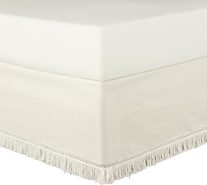 Lush Decor Boho Fringe 15-Inch Tailored Drop Easy Fit Bedskirt, King, Off-White