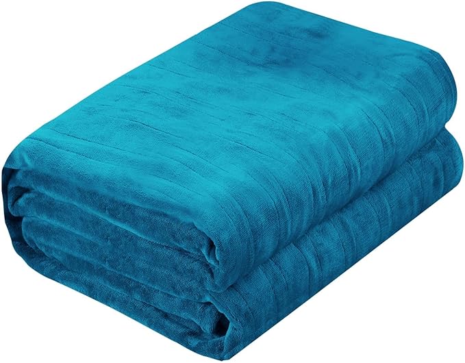 Electric Heated Blanket Twin Size 62”x84”,Soft Warmth Cozy with 5 Heating Settings 10 Hours Auto-Off, One Touch Operation, Machine Washable, Teal/Blue Green