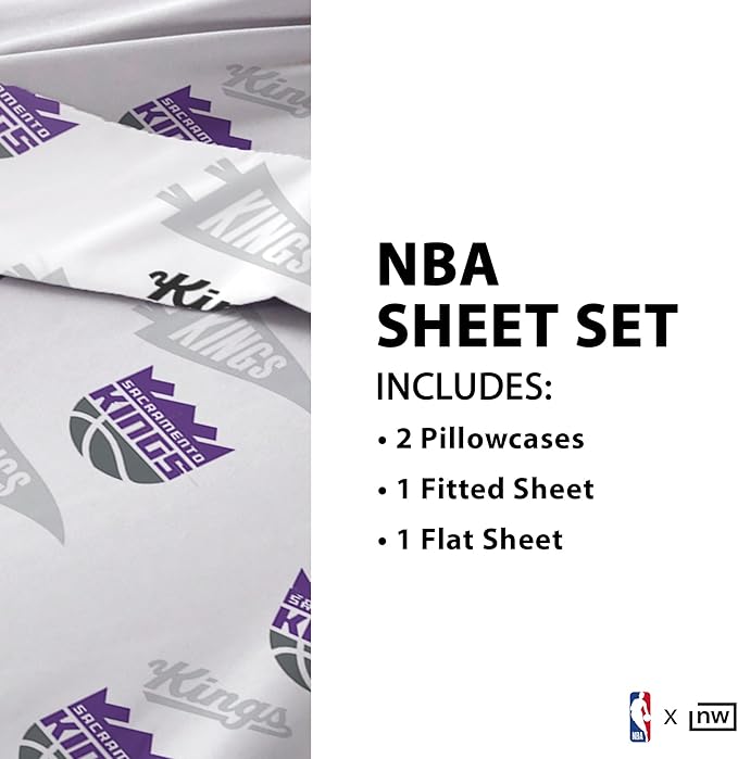 Northwest Officially Licensed Sacramento Kings NBA Queen Size Sheet Set – Soft Team Logo Bedding for Dorms, Bedrooms, Fan Caves & Game Day Style