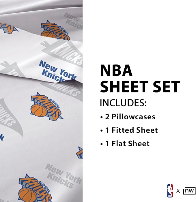 Northwest Officially Licensed New York Knicks NBA Twin Size Sheet Set – Soft Team Logo Bedding for Dorms, Bedrooms, Fan Caves & Game Day Style