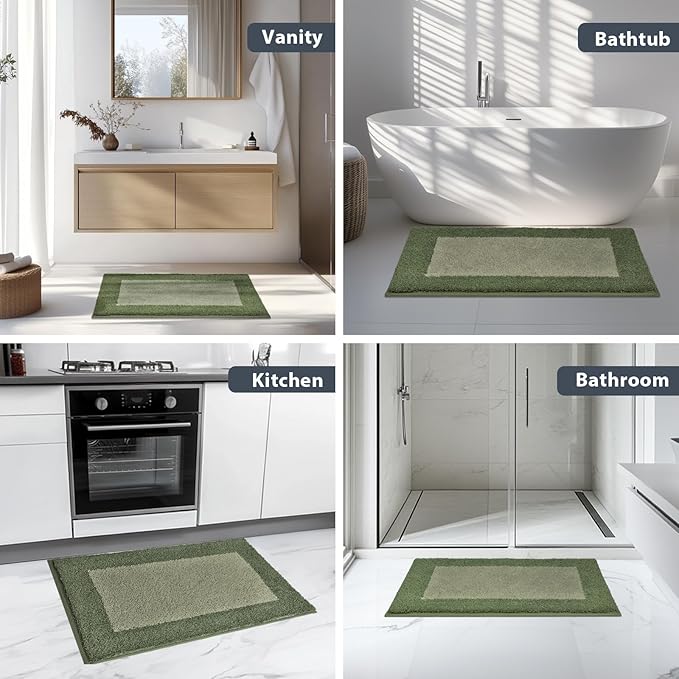 Bathroom Rugs 30" x 60", Non-Slip Extra Soft Absorbent Bath Rugs, Machine Washable Quick Dry Bath Mats for Bathroom Floor, Shower, Bathtub and Sink, Sage Green & Budding Green