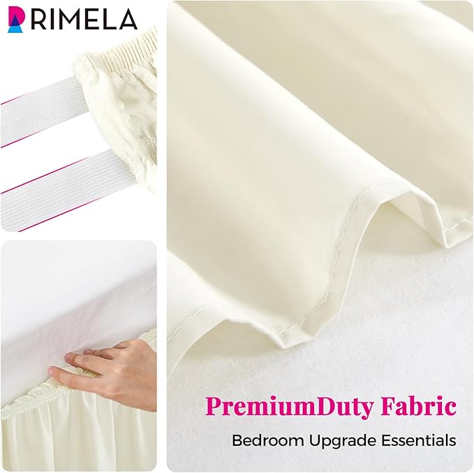 RIMELA Off White Bed Skirt Queen Size 18 Inch Drop, Elastic Bed Skirting for Bed Base and Frame, Bedding Dust Ruffle Easy to Install, Lightweight Wrap Around Adjustable Bedskirt