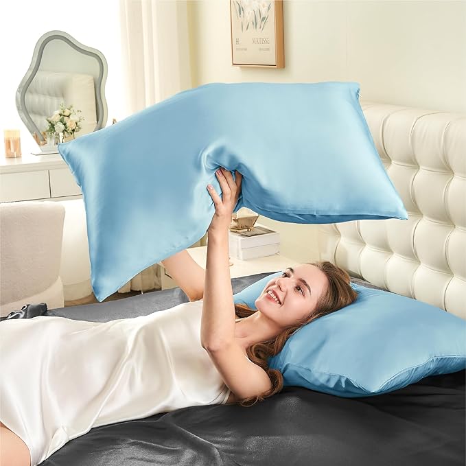 INFIIXSO Mulberry Silk Pillow Case King Size, Silk Pillowcase with Hidden Zipper 20"x36", Extraordinary Smooth and Soft Pillow Cases for Hair and Skin(Light Blue, 1 Pack)