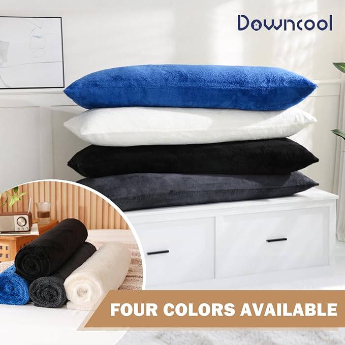 DOWNCOOL Large Body Pillow Insert with Faux Fur Cover - Fluffy Long Bed Pillow for Sleeping - Breathable Full Body Pillow for Adults - 20x54 inch (Blue, with Cover)
