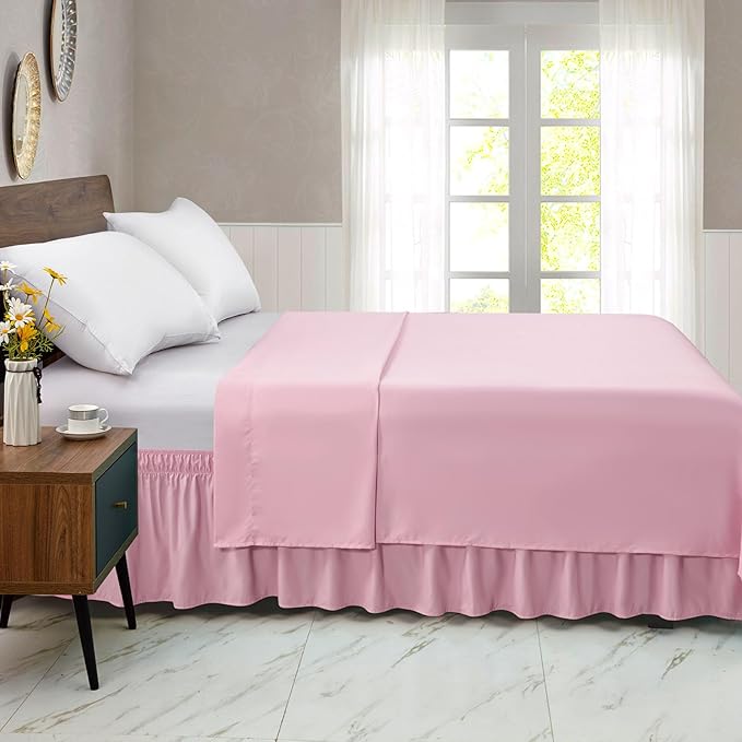 FreshCulture King Bed Skirt, Dust Ruffle for King Size Bed, Easy Fit with 15-Inch Tailored Drop, Elastic Wrap Around Bed Skirt King Size, Hotel Quality Bed Skirts for Adjustable Bed (Dusty Pink)