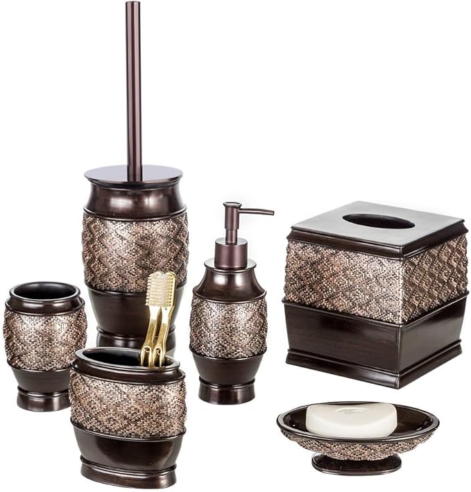 Creative Scents Dublin Brown Bathroom Soap Dispenser Set of 2 - Decorative 8 Oz. Hand Soap and Lotion Dispenser Set with Durable Matching Pumps - Brown Bathroom Accessories Sets Countertop