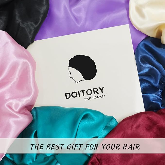 Satin Silk Bonnet for Sleeping, Double Layer Silk Sleep Cap for Men & Women, Soft Satin Lined Bonnet for Curly Hair