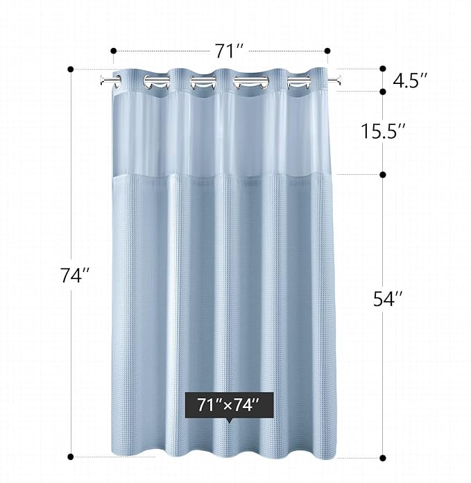 River Dream Misty Blue Fabric Shower Curtain Set, Cotton Blend, Waffle Weave, with Snap in Replacement Liner,71 x 74 inches