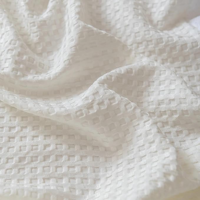 King Bed Skirt, Wrap Around Bed Skirt with Pleated Corner, 16 Inch Drop Pleated Waffle Weave Bedskirts, Anti-Slip, Microfiber, Ivory, 16'' King