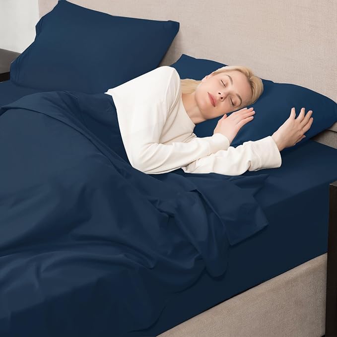 Mejoroom Full Size Sheets - 1800TC Luxury Full Sheets with 16 Inch Deep Pocket - Premium Bedding Collection - Extra Soft, Breathable, Wrinkle, Fade & Stain Resistant - 4 Piece (Full, Navy)