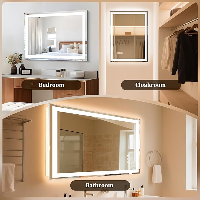 24"x32" LED Bathroom Mirror with Lights, Front & Backlit, 3 Colors Dimmable Lighted Bathroom Vanity Mirror, Anti-Fog, Memory Function, Shatter-Proof Tempered Glass