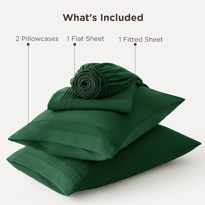 Bedsure Deep Pocket King Sheet Set - Fits Mattresses Up to 21 Inches Thick - 4 Piece GentleSoft Bed Sheets, Moisture Wicking, Soft & Cooling Bedsheet & Pillowcases, Easy & Secure Fit, Emerald Green