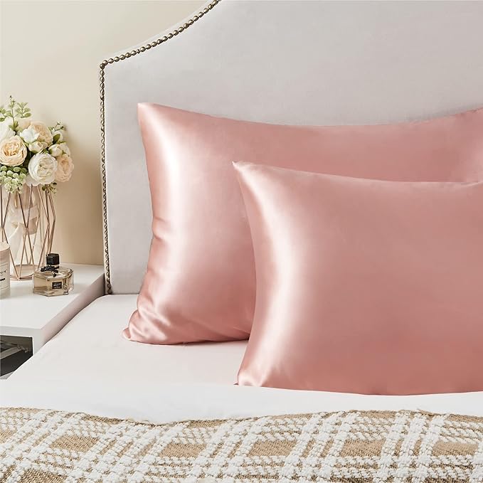BEDELITE Satin Pillowcase for Hair and Skin, Super Soft Similar to Silk Pillow Cases 4 Pack with Envelope Closure, Cooling Pillowcases for Women Men (20"x40" King Size, Rose Pink)