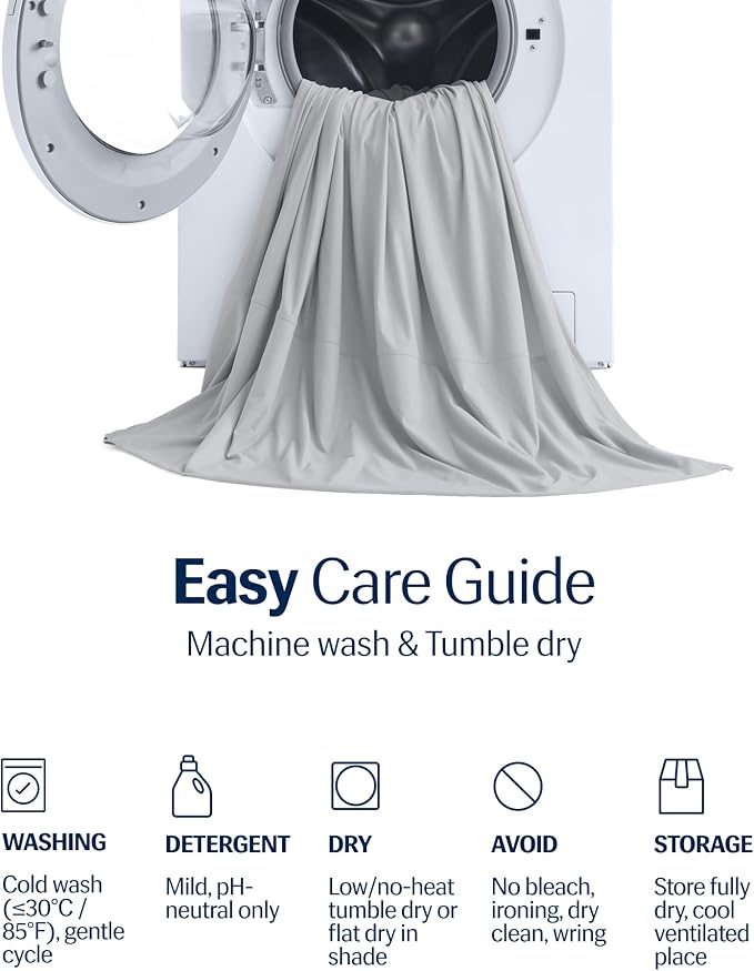 REST® Evercool®+ Cooling Sheet Set, Queen Size, Light Gray, Breathable Bed Sheets for Hot Sleeper and Night Sweats, with Pillowcases, with Ionic+ Self-Cleaning Silver Yarn for Sensitive Skin, 4PCS