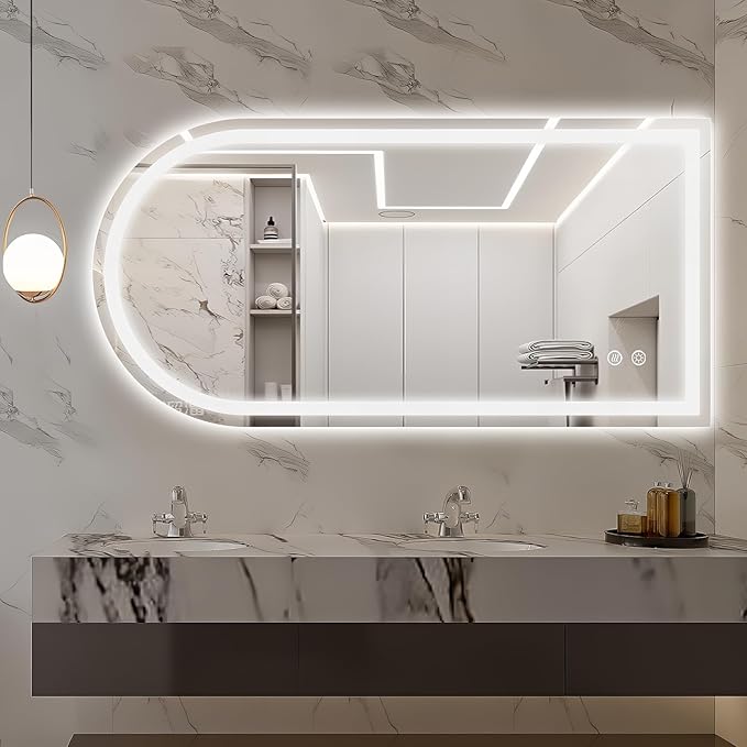 Niccy Arched LED Mirror for Bathroom, 48x24 Vanity Mirror with Light Frameless Bathroom Mirror, Smart Lighted Frontlit Mirrors with Memory Function for Bathroom Bedroom Beauty Hair Salon