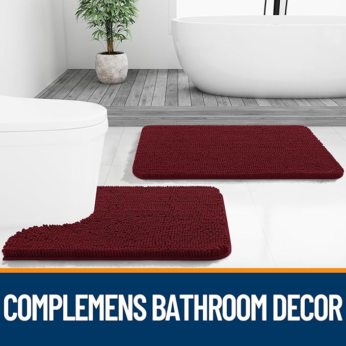 OLANLY Bathroom Rugs 40x32, Extra Soft Absorbent Chenille Bath Rugs, Rubber Backing Quick Dry, Machine Washable Bath Mats for Bathroom Floor, Tub and Shower, Home Decor Accessories, Burgundy