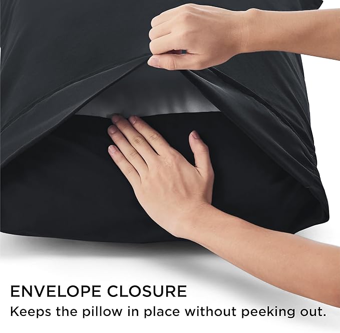 Bedsure Pillow Cases Standard Size Set of 4 - Black Brushed Microfiber Pillowcases 4 Pack, Super Soft and Cozy Pillow Case Covers with Envelope Closure, Wrinkle, Fade and Stain Resistant, 20x26 Inches
