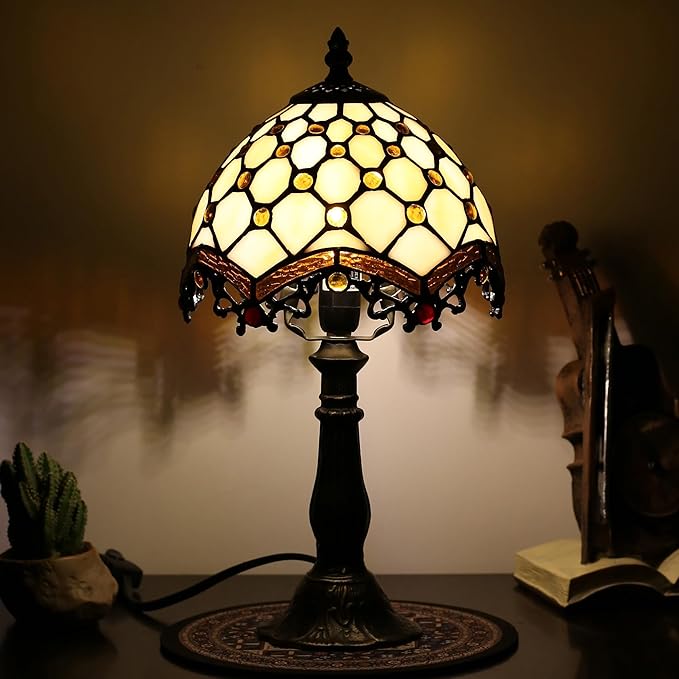 Stained Glass Table Lamp - 8-inch Vintage Stained Glass Lamp, Suitable for Bedroom Bedside, Living Room Night Light, and Home Office mini Table lamp