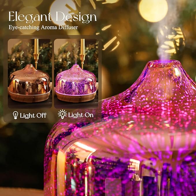 Porseme 500ml Glass Essential Oil Diffuser Aromatherapy Ultrasonic Cool Mist Humidifier 15-21 Running Hours Diffusers with Remote Control for Sleeping Office Working Yoga Rest and Spa