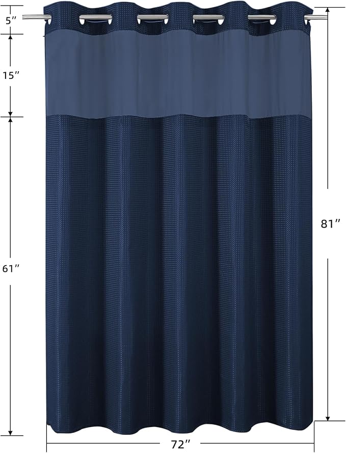 Colorful Star No Hook Shower Curtain with Snap in Fabric Liner, Waffle Weave Heavy Duty Thick Shower Curtains with Mesh Top Window, Hotel Style Waterproof Bathroom Curtain Set, 72 x 81 Inch, Navy Blue