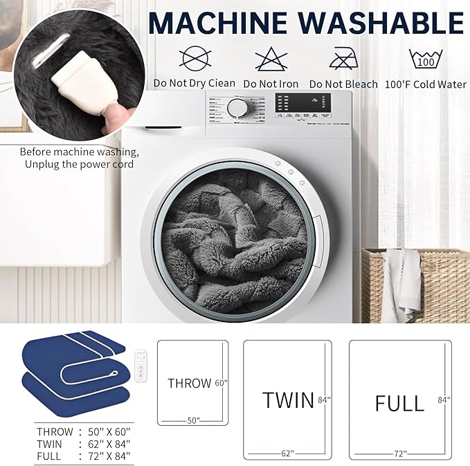 Electric Heated Blanket Throw - 50"x60" Heating Blanket Throw House Warming Gifts New Home, Ultra Soft Warm Flannel Sherpa Fast Heat,8 Heat Level 10 Hours Auto-Off ETL Certified