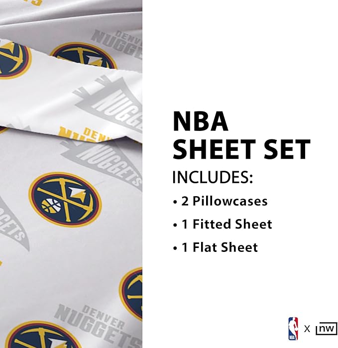 Northwest Officially Licensed Denver Nuggets NBA Twin Size Sheet Set – Soft Team Logo Bedding for Dorms, Bedrooms, Fan Caves & Game Day Style