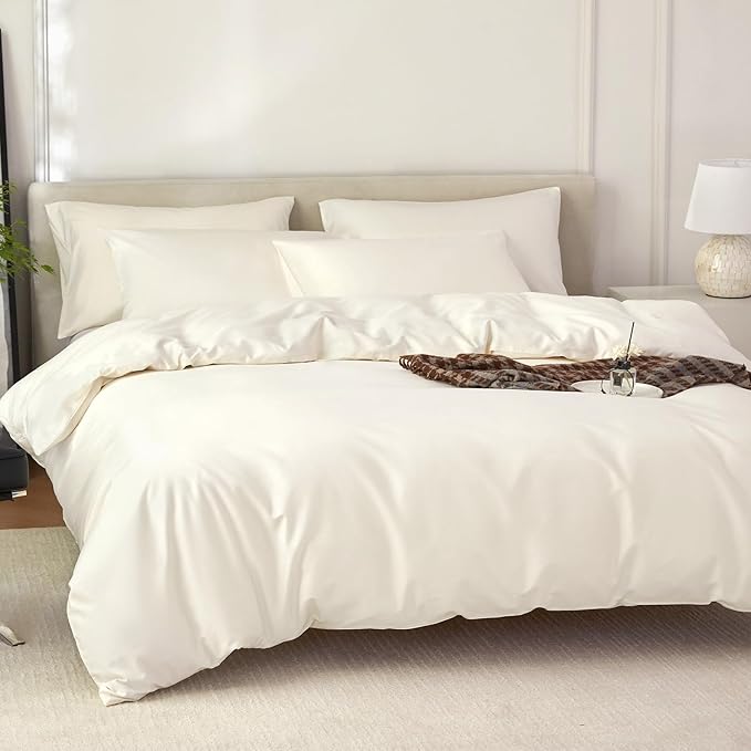 Cream White Duvet Cover King Size 3 Piece-100% Egyptian Cotton Duvet Cover Set ,1600 Thread Count -Extra Soft Bedding Set(104x90 inches)