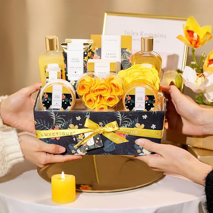 Spa Luxetique Bath Gift Set - 12pcs Spa Gift Basket With Bubble Bath, Bath Bombs, Essential Oil, Body Scrub, Hand Cream - Perfect for Mom's Birthday or Mother's Day