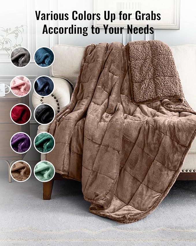 Uttermara Weighted Blanket Twin 15 Pounds, Adult Weighted Blankets with Soft Plush Flannel Fleece & Cozy Warm Sherpa for Couch Bed, Heavy Blanket Great for Sleeping and Relax, 48" x 72" 15lbs in Tan