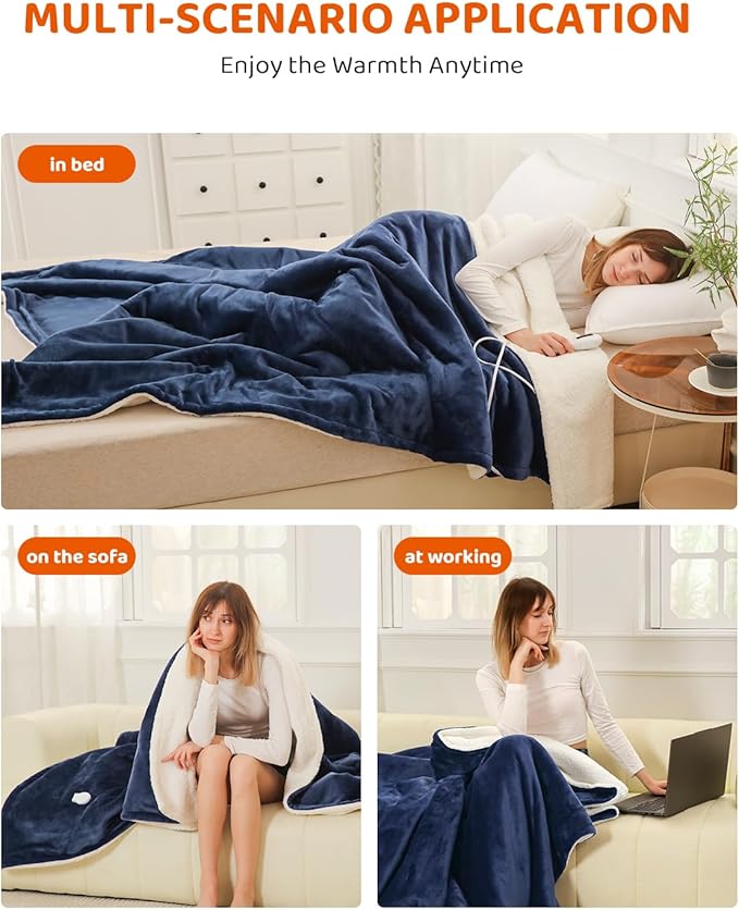 Heated Blanket Electric Blanket Twin Size, Super Soft Cozy Upgraded Flannel Heating Blanket with 9 Heating Levels & 1-9 Hours Auto Off, Fast Heating & Overheat Protection, 62" x 84", Blue