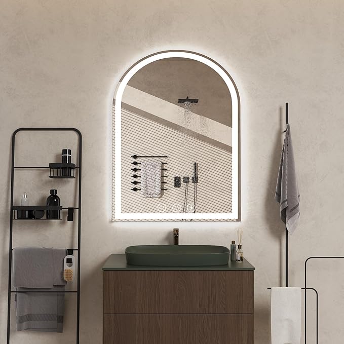 LED Bathroom Mirrors with Lights 30"x40" Arched Mirror for Wall,Led Vanity Mirror, Anti-Fog,LED Mirrors with Front Light and Backlit, Anti-Fog, Dimmable, 3 Color, Shatterproof, Touch Sensor