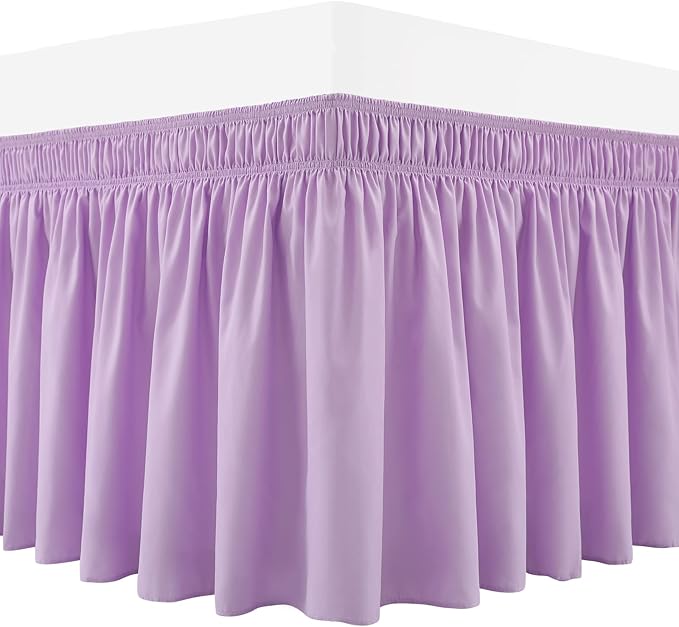 RIMELA Lilac Bed Skirt Full Size 15 Inch Drop, Elastic Bed Skirting for Bed Base and Frame, Bedding Dust Ruffle Easy to Install, Lightweight Wrap Around Adjustable Bedskirt