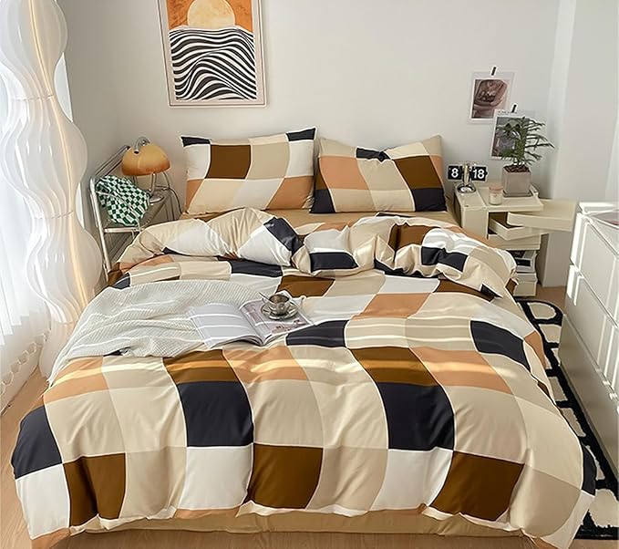 KAREVER Checkerd Comforter Set Queen Buffalo Plaid Bedding Set Men Women Modern Chic Grid Bed Blanket White Black Plaid Buffalo Queen Bedding Comforter All Season Hotel Quality