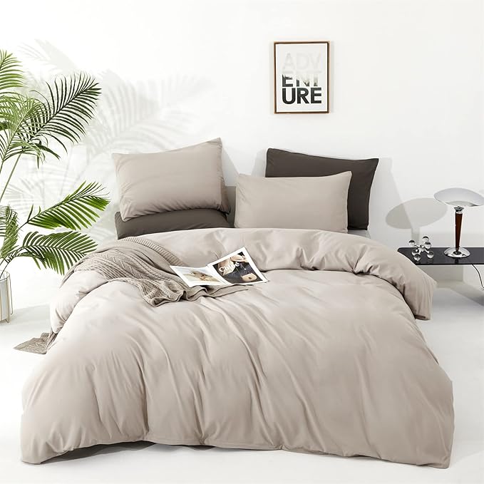 KAREVER Light Khaki Comforter Set King Size Oatmeal Color Bedding Women 3 Pieces Champagne King Bed Blanket Set