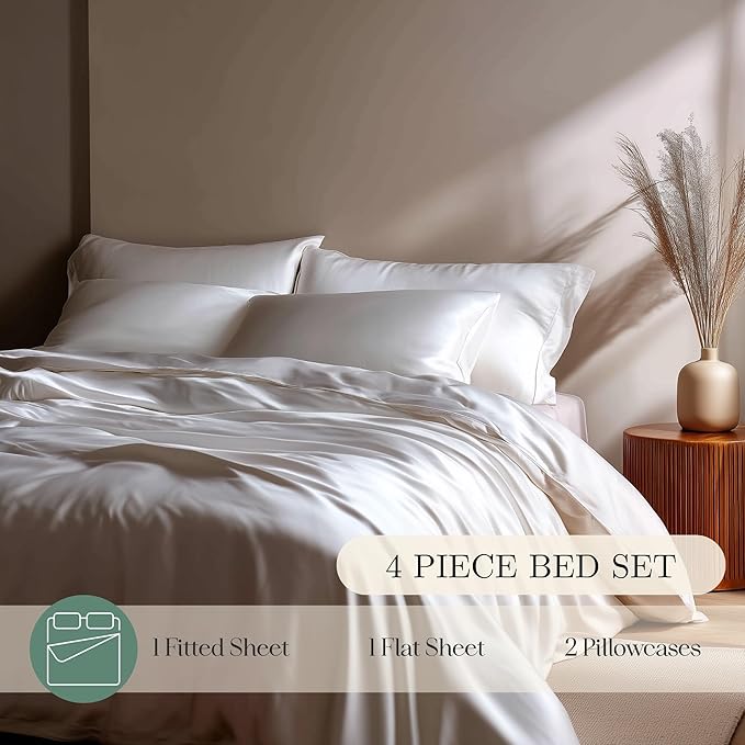CASILVA Eucalyptus Sheets - Infused with Silver for Anti-Odor, Softer Than Silk Fibers, More Cooling Than Cotton - Perfect for Hot Sleepers & Sensitive Skin - 100% Tencel Lyocell - Full Sheet Set